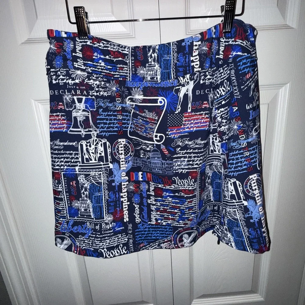 LULU B UPF 50+ Zip Skort Women's L Script Americana Constitution and Liberty